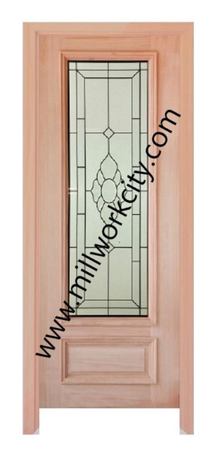 Prestige Entries - Full Lite with Decorative Glass 1 Lite 1 Panel Single Square<br>Decorative Insulated Glass<br>1 3/4" x 3'0" W x 8'0" H<br>Mahogany<br>Factory Pre-Hung with 6 9/16" Jambs