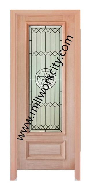 Prestige Entries - Full Lite with Decorative Glass 1 Lite 1 Panel Single Square<br>Decorative Insulated Glass<br>1 3/4" x 3'0" W x 8'0" H<br>Mahogany<br>Factory Pre-Hung with 6 9/16" Jambs