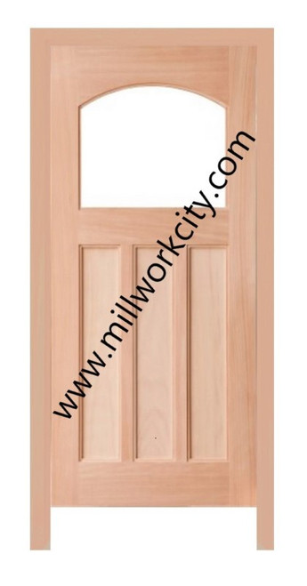 Prestige Entries - Craftsman Top Rail Arch 1 Lite 3 Panel Single Square<br>Beveled or Flemish Insulated Glass<br>1 3/4" x 3'0" W x 6'8" H<br>Mahogany<br>Factory Pre-Hung with 6 9/16" Jambs
