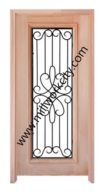 Prestige Entries - Full Lite with Grille and Glass 1 Lite 1 Panel Single Square<br>Clear Insulated Glass<br>1 3/4" x 3'0" W x 8'0" H<br>Mahogany<br>Factory Pre-Hung with 4 9/16" Jambs