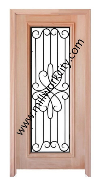 Prestige Entries - Full Lite with Grille and Glass 1 Lite 1 Panel Single Square<br>Bevel Insulated Glass<br>1 3/4" x 3'0" W x 8'0" H<br>Mahogany<br>Factory Pre-Hung with 4 9/16" Jambs