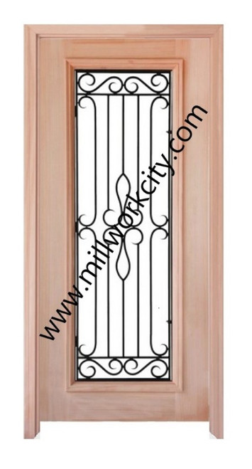 Prestige Entries - Full Lite with Grille and Glass 1 Lite 1 Panel Single Square<br>Bevel Insulated Glass<br>1 3/4" x 3'0" W x 8'0" H<br>Mahogany<br>Factory Pre-Hung with 4 9/16" Jambs