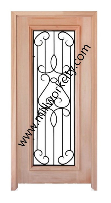 Prestige Entries - Full Lite with Grille and Glass 1 Lite 1 Panel Single Square<br>Beveled or Flemish Insulated Glass<br>1 3/4" x 3'0" W x 8'0" H<br>Mahogany<br>Factory Pre-Hung with 4 9/16" Jambs