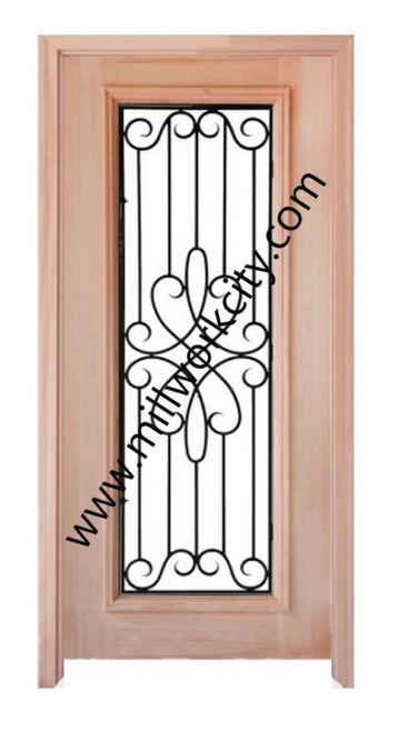 Prestige Entries - Full Lite with Grille and Glass 1 Lite 1 Panel Single Square<br>Reeded Insulated Glass<br>1 3/4" x 3'0" W x 8'0" H<br>Mahogany<br>Factory Pre-Hung with 4 9/16" Jambs