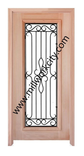 Prestige Entries - Full Lite with Grille and Glass 1 Lite 1 Panel Single Square<br>Reeded Insulated Glass<br>1 3/4" x 3'0" W x 8'0" H<br>Mahogany<br>Factory Pre-Hung with 4 9/16" Jambs