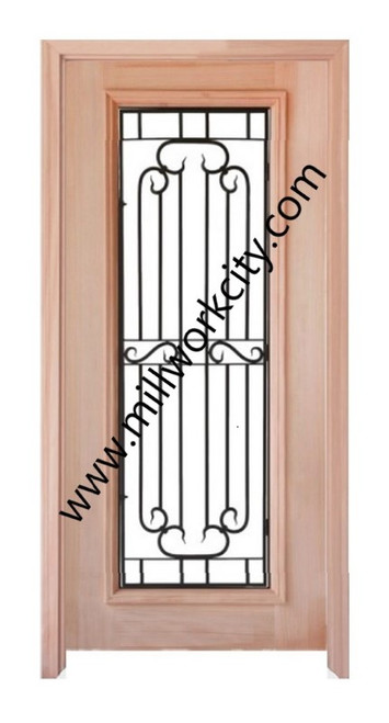 Prestige Entries - Full Lite with Grille and Glass 1 Lite 1 Panel Single Square<br>Reeded Insulated Glass<br>1 3/4" x 3'0" W x 8'0" H<br>Mahogany<br>Factory Pre-Hung with 6 9/16" Jambs