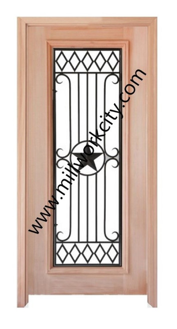 Prestige Entries - Full Lite with Grille and Glass 1 Lite 1 Panel Single Square<br>Reeded Insulated Glass<br>1 3/4" x 3'0" W x 8'0" H<br>Mahogany<br>Factory Pre-Hung with 6 9/16" Jambs