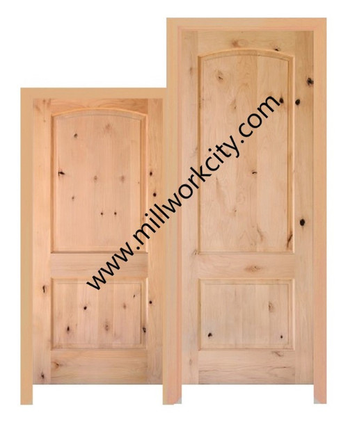 Prestige Entries - Two Panel Top Rail Arch Double Unit<br><br>1 3/4" x 6'0" W x 6'8" H<br>Alder<br>Factory Pre-Hung with 6 9/16" Jambs