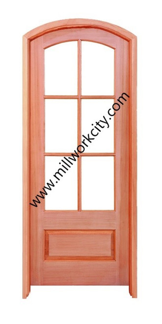 Prestige Entries - 6 Lite 1 Panel Arch Top<br>Beveled Insulated Glass<br>1 3/4" x 3'6" W x 8'0" H<br>Mahogany<br>Factory Pre-Hung with 6 9/16" Jambs