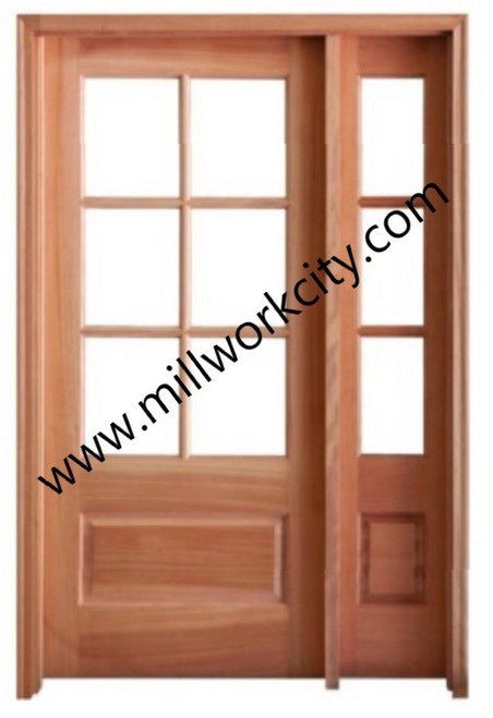 Prestige Entries - 6 Lite 1 Panel Single Sidelite Unit<br>Beveled or Flemish Insulated Glass<br>1 3/4" x 4'2" W x 6'8" H<br>Single/Double Sidelites Mahogany<br>Factory Pre-Hung with 4 9/16" Jambs