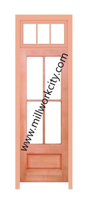Prestige Entries - 6 Lite 1 Panel Transom Unit<br>Beveled Insulated Glass<br>1 3/4" x 3'0" W x 9'6" H<br>Mahogany<br>Factory Pre-Hung with 6 9/16" Jambs