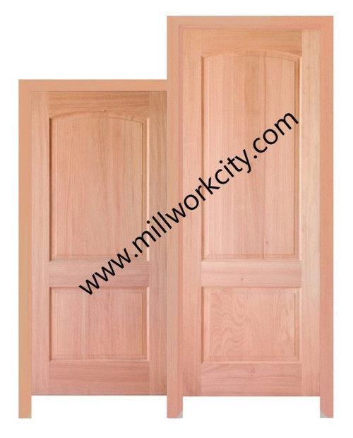 Prestige Entries - Two Panel Top Rail Arch Double Unit<br><br>1 3/4" x 6'0" W x 6'8" H<br>Mahogany<br>Factory Pre-Hung with 6 9/16" Jambs