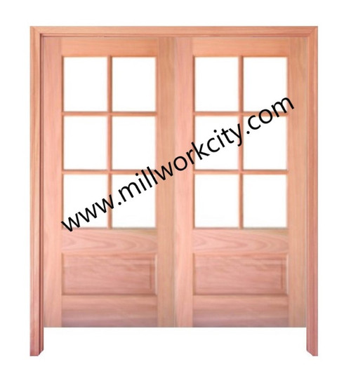 Prestige Entries - 6 Lite 1 Panel Double Square<br>Beveled or Flemish Insulated Glass<br>1 3/4" x 6'0" W x 6'8" H<br>Mahogany<br>Factory Pre-Hung with 4 9/16" Jambs