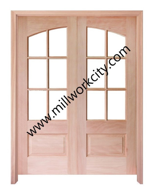 Prestige Entries - 6 Lite 1 Panel Square Top with Top Rail Arch<br>Beveled Insulated Glass<br>1 3/4" x 6'0" W x 6'8" H<br>Mahogany<br>Factory Pre-Hung with 6 9/16" Jambs