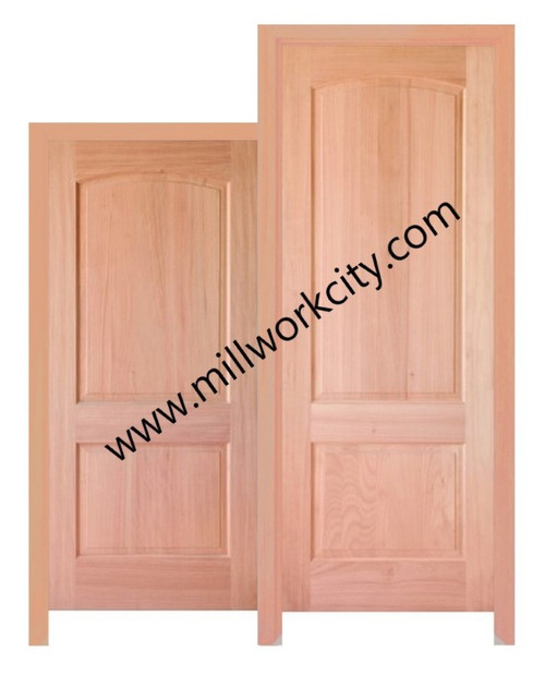 Prestige Entries - Two Panel Top Rail Arch Double Unit<br><br>1 3/4" x 7'0" W x 8'0" H<br>Mahogany<br>Factory Pre-Hung with 4 9/16" Jambs