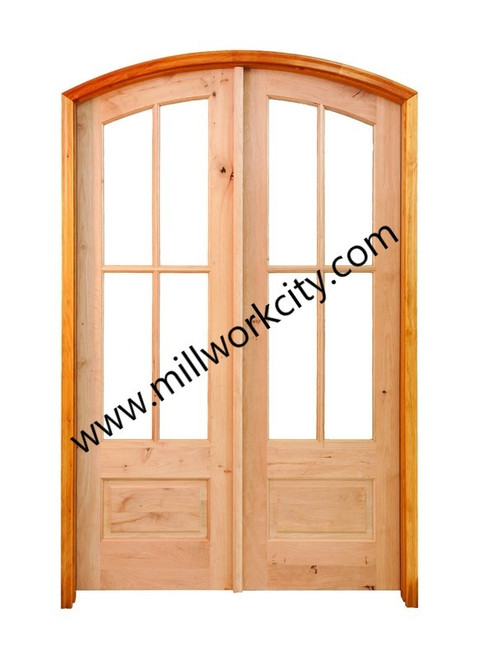 Prestige Entries - 4 Lite 1 Panel Arched Pair<br>Beveled Insulated Glass<br>1 3/4" x 5'0" W x 8'0" H<br>Alder<br>Factory Pre-Hung with 4 9/16" Jambs