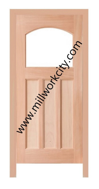 Prestige Entries - Craftsman Top Rail Arch 1 Lite 3 Panel Double Square<br>Beveled or Flemish Insulated Glass<br>1 3/4" x 6'0" W x 6'8" H<br>Mahogany<br>Factory Pre-Hung with 4 9/16" Jambs