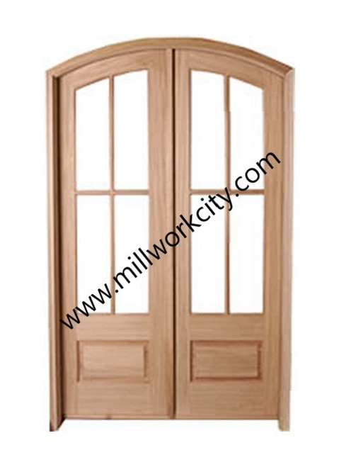 Prestige Entries - 4 Lite 1 Panel Arched Pair<br>Beveled or Flemish Insulated Glass<br>1 3/4" x 5'0" W x 8'0" H<br>Mahogany<br>Factory Pre-Hung with 6 9/16" Jambs