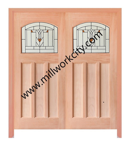 Prestige Entries - Top Rail Arch 3 Flat Panel Decorative Glass<br>Clear Flat Insulated Glass<br>1 3/4" x 6'0" W x 6'8" H <br>Mahogany<br>Factory Pre-Hung with 6 9/16" Jambs