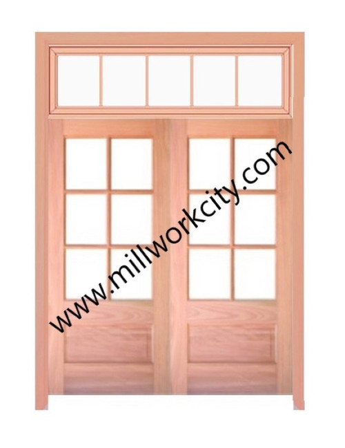 Prestige Entries - 6 Lite 1 Panel Double Transom Unit<br>Beveled Insulated Glass<br>1 3/4" x 4'0" W x 8'2" H<br>Mahogany<br>Factory Pre-Hung with 4 9/16" Jambs