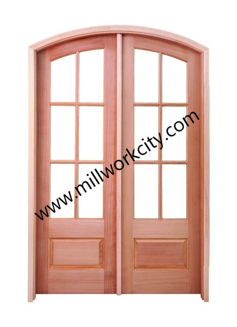 Prestige Entries - 6 Lite 1 Panel Arched Pair<br>Beveled Insulated Glass<br>1 3/4" x 5'4" W x 8'0" H<br>Alder<br>Factory Pre-Hung with 6 9/16" Jambs