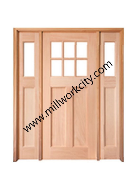 Prestige Entries - 6 Lite 2 flat panel/square sticking craftsman<br>Clear Flat Insulated Glass<br>1 3/4" x 5'4" W x 6'8" H Single/Double Sidelites Mahogany<br>Factory Pre-Hung with 4 9/16" Jambs