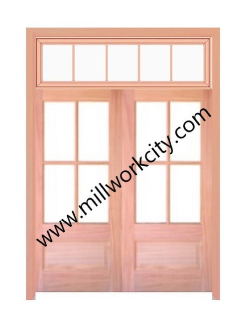 Prestige Entries - 4 Lite 1 Panel Double Transom Unit<br>Beveled Insulated Glass<br>1 3/4" x 5'4" W x 8'2" H<br>Mahogany<br>Factory Pre-Hung with 4 9/16" Jambs