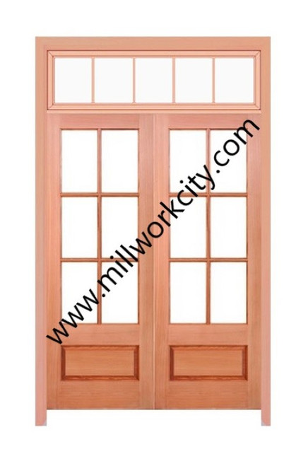 Prestige Entries - 6 Lite 1 Panel Double Transom Unit<br>Beveled Insulated Glass<br>1 3/4" x 4'0" W x 9'6" H<br>Mahogany<br>Factory Pre-Hung with 4 9/16" Jambs