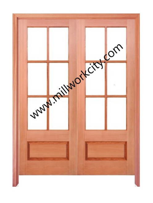 Prestige Entries - 6 Lite 1 Panel Double Arch Pair<br>Beveled or Flemish Insulated Glass<br>1 3/4" x 6'0" W x 8'0" H<br>Mahogany<br>Factory Pre-Hung with 4 9/16" Jambs
