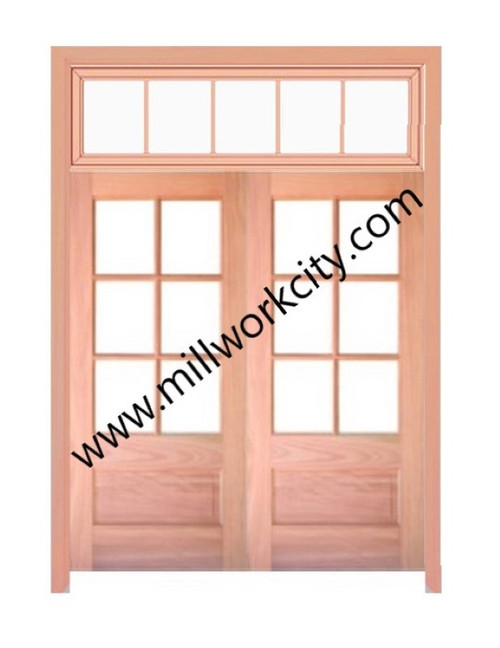 Prestige Entries - 6 Lite 1 Panel Double Transom Unit<br>Beveled Insulated Glass<br>1 3/4" x 6'0" W x 8'2" H<br>Mahogany<br>Factory Pre-Hung with 4 9/16" Jambs