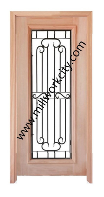 Prestige Entries - Full Lite with Grille and Glass 1 Lite 1 Panel Double Square<br>Clear Insulated Glass<br>1 3/4" x 6'0" W x 8'0" H<br>Mahogany<br>Factory Pre-Hung with 4 9/16" Jambs