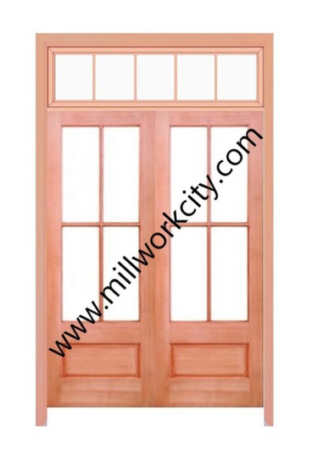 Prestige Entries - 4 Lite 1 Panel Double Transom Unit<br>Beveled Insulated Glass<br>1 3/4" x 5'4" W x 9'6" H<br>Mahogany<br>Factory Pre-Hung with 4 9/16" Jambs