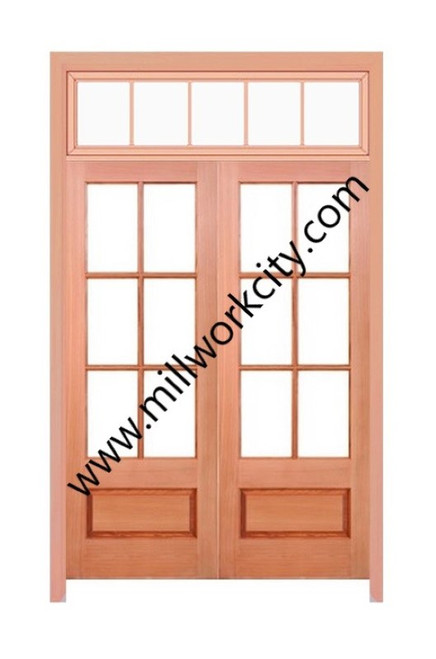 Prestige Entries - 6 Lite 1 Panel Double Transom Unit<br>Beveled Insulated Glass<br>1 3/4" x 5'0" W x 9'6" H<br>Mahogany<br>Factory Pre-Hung with 4 9/16" Jambs