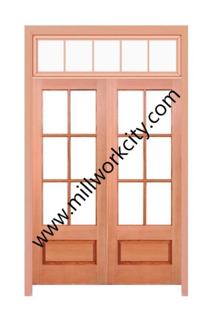 Prestige Entries - 6 Lite 1 Panel Double Transom Unit<br>Beveled Insulated Glass<br>1 3/4" x 5'4" W x 9'6" H<br>Mahogany<br>Factory Pre-Hung with 4 9/16" Jambs