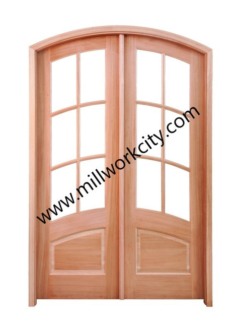 Prestige Entries - 6 Lite 1 Panel Curved Bars Arch Pair<br>Beveled Insulated Glass<br>1 3/4" x 5'0" W x 8'0" H<br>Mahogany<br>Factory Pre-Hung with 4 9/16" Jambs