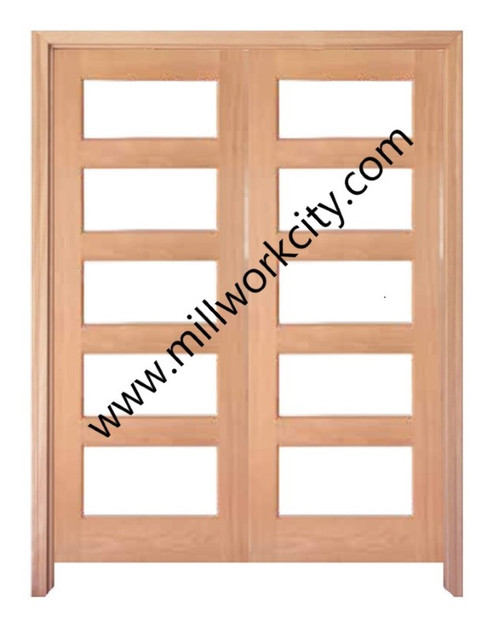 Prestige Entries - 5 Lite Square Top Modern TDL<br> Pattern Insulated Glass<br>1 3/4" x 6'0" W x 6'8" H <br>Mahogany<br>Factory Pre-Hung with 6 9/16" Jambs