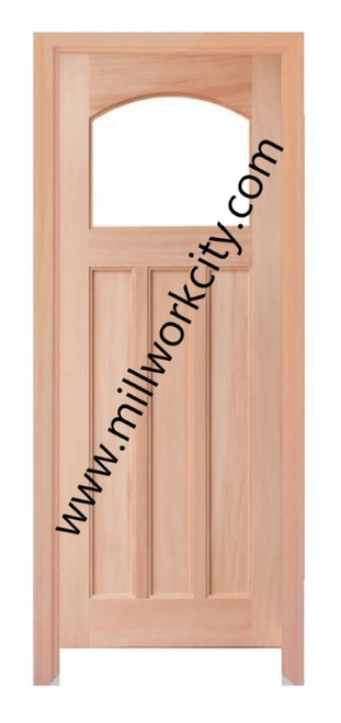Prestige Entries - Craftsman Top Rail Arch 1 Lite 3 Panel Double Square<br>Beveled or Flemish Insulated Glass<br>1 3/4" x 6'0" W x 8'0" H<br>Mahogany<br>Factory Pre-Hung with 4 9/16" Jambs