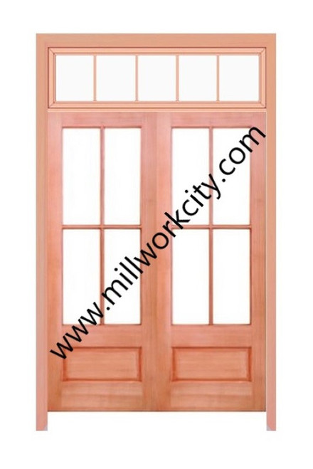 Prestige Entries - 4 Lite 1 Panel Double Transom Unit<br>Beveled Insulated Glass<br>1 3/4" x 5'0" W x 9'6" H<br>Mahogany<br>Factory Pre-Hung with 6 9/16" Jambs