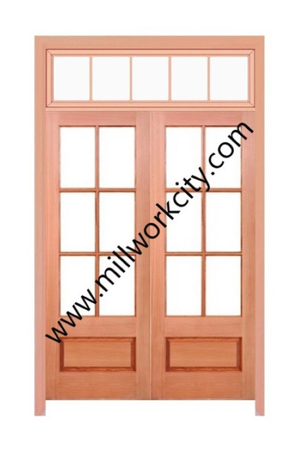 Prestige Entries - 6 Lite 1 Panel Double Transom Unit<br>Beveled Insulated Glass<br>1 3/4" x 6'0" W x 9'6" H<br>Mahogany<br>Factory Pre-Hung with 6 9/16" Jambs