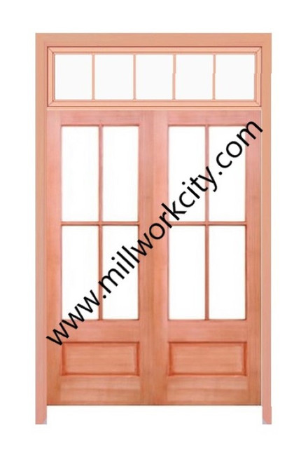 Prestige Entries - 4 Lite 1 Panel Double Transom Unit<br>Beveled Insulated Glass<br>1 3/4" x 6'0" W x 9'6" H<br>Mahogany<br>Factory Pre-Hung with 6 9/16" Jambs