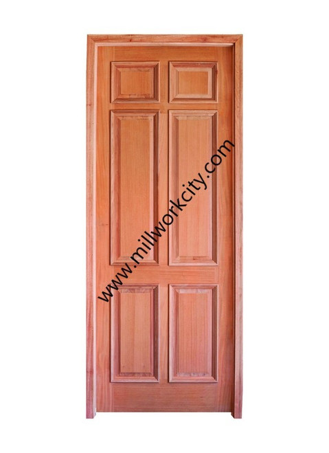 Prestige Entries - 6 Panel with Raised Moulding One Side<br>Beveled Insulated Glass<br>1 3/4" x 3'0" W x 8'0" H<br>Mahogany<br>Ready to Assemble with 4 9/16" Jamb Kit
