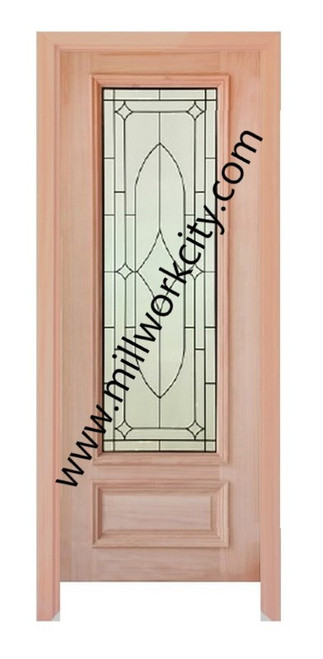 Prestige Entries - Full Lite with Decorative Glass 1 Lite 1 Panel Single Square<br>Decorative Insulated Glass<br>1 3/4" x 3'0" W x 8'0" H<br>Mahogany<br>Ready to Assemble with 4 9/16" Jamb Kit