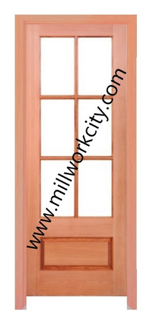 Prestige Entries - 6 Lite 1 Panel Single Square<br>Beveled or Flemish Insulated Glass<br>1 3/4" x 3'0" W x 8'0" H<br>Mahogany<br>Ready to Assemble with 6 9/16" Jamb Kit