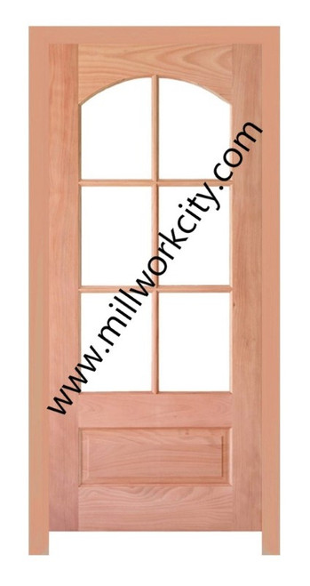 Prestige Entries - 6 Lite 1 Panel Square Top with Top Rail Arch<br>Beveled Insulated Glass<br>1 3/4" x 3'6" W x 8'0" H<br>Mahogany<br>Ready to Assemble with 6 9/16" Jamb Kit