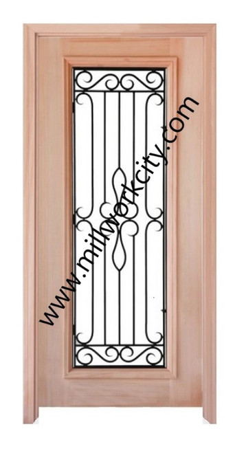 Prestige Entries - Full Lite with Grille and Glass 1 Lite 1 Panel Single Square<br>Beveled or Flemish Insulated Glass<br>1 3/4" x 3'0" W x 8'0" H<br>Mahogany<br>Ready to Assemble with 6 9/16" Jamb Kit