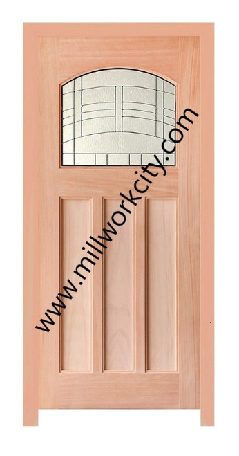 Prestige Entries - Top Rail Arch 3 Flat Panel Decorative Glass<br>Clear Flat Insulated Glass<br>1 3/4" x 3'0" W x 8'0" H <br>Mahogany<br>Ready to Assemble with 6 9/16" Jamb Kit