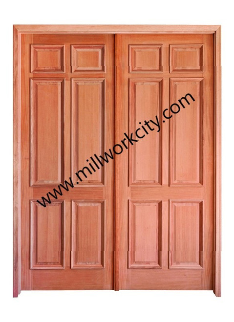 Prestige Entries - 6 Panel with Raised Moulding One Side<br>Beveled Insulated Glass<br>1 3/4" x 6'0" W x 8'0" H<br>Mahogany<br>Ready to Assemble with 6 9/16" Jamb Kit
