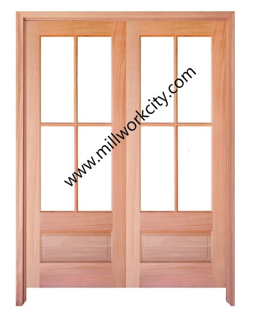 Prestige Entries - 4 Lite 1 Panel<br>Beveled Insulated Glass<br>1 3/4" x 5'4" W x 8'0" H<br>Mahogany<br>Ready to Assemble with 6 9/16" Jamb Kit