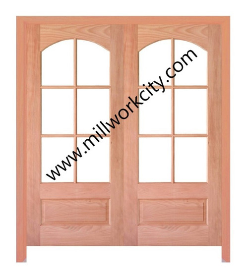 Prestige Entries - 6 Lite 1 Panel Square Top with Top Rail Arch<br>Beveled Insulated Glass<br>1 3/4" x 6'0" W x 6'8" H<br>Mahogany<br>Ready to Assemble with 4 9/16" Jamb Kit