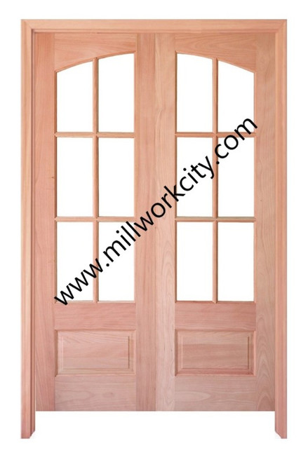 Prestige Entries - 6 Lite 1 Panel Square Top with Top Rail Arch<br>Beveled Insulated Glass<br>1 3/4" x 6'0" W x 8'0" H<br>Mahogany<br>Ready to Assemble with 4 9/16" Jamb Kit